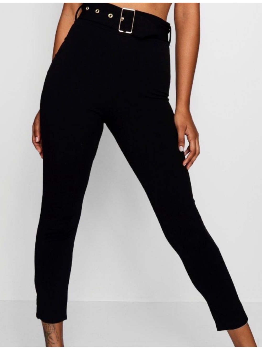 Black High-Waist Belted Slim Pants PETITE CO ORD CIGARETTE TROUSERS Black NWOT